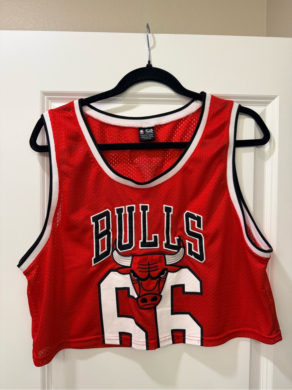 NBA Chicago Bulls Red Mesh Crop Jersey with Black & White Trim